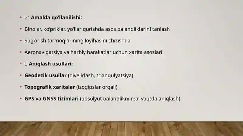 Nuqtalarning nisbiy balandligi va absalyut  balandliklarni aniqlash 3
