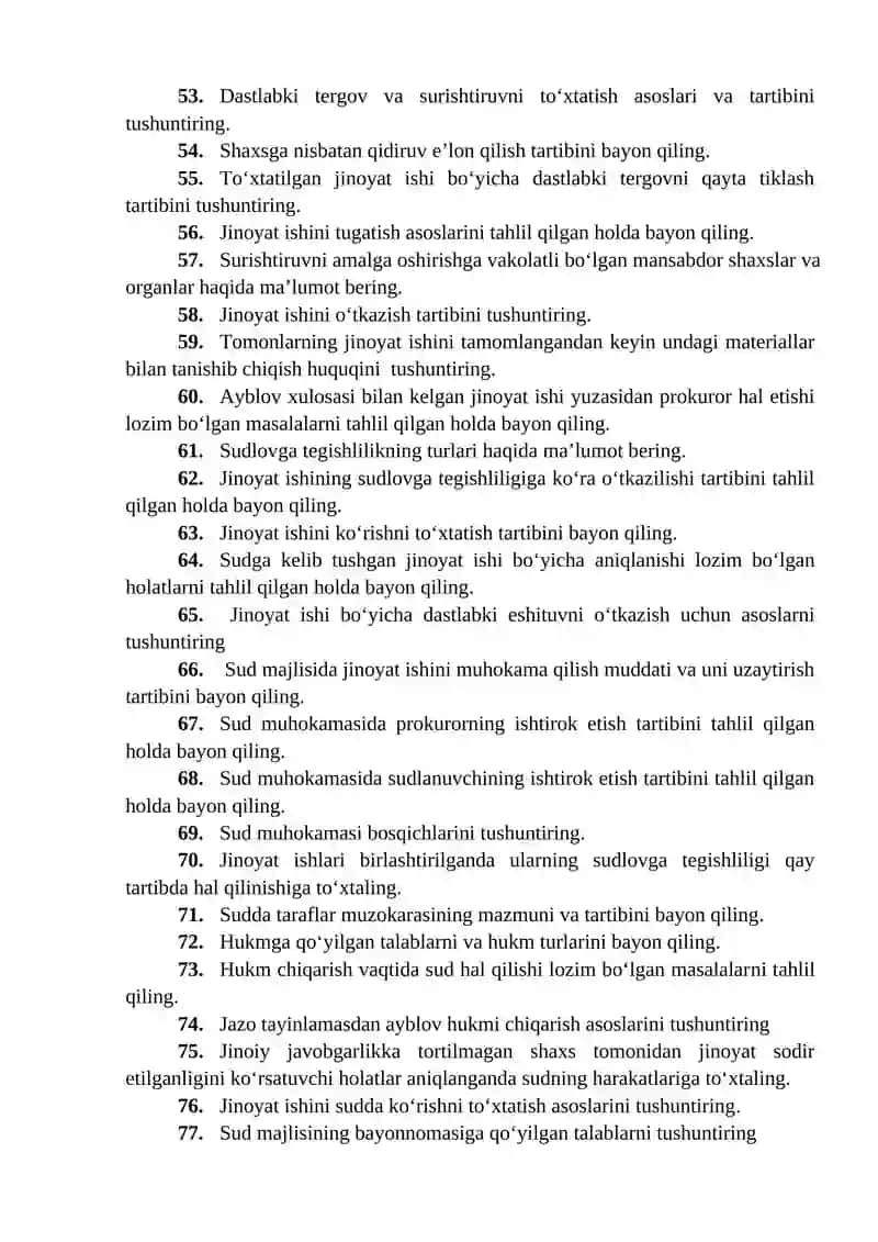 Jinoyat-protsessual huquqi moduli boʻyicha nazariy savollar 3