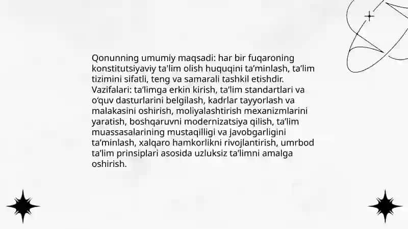 "O'zbekiston Respublikasining 'Ta'lim toʻgʻrisidagi qonuni' mazmuni va ahamiyati" 3