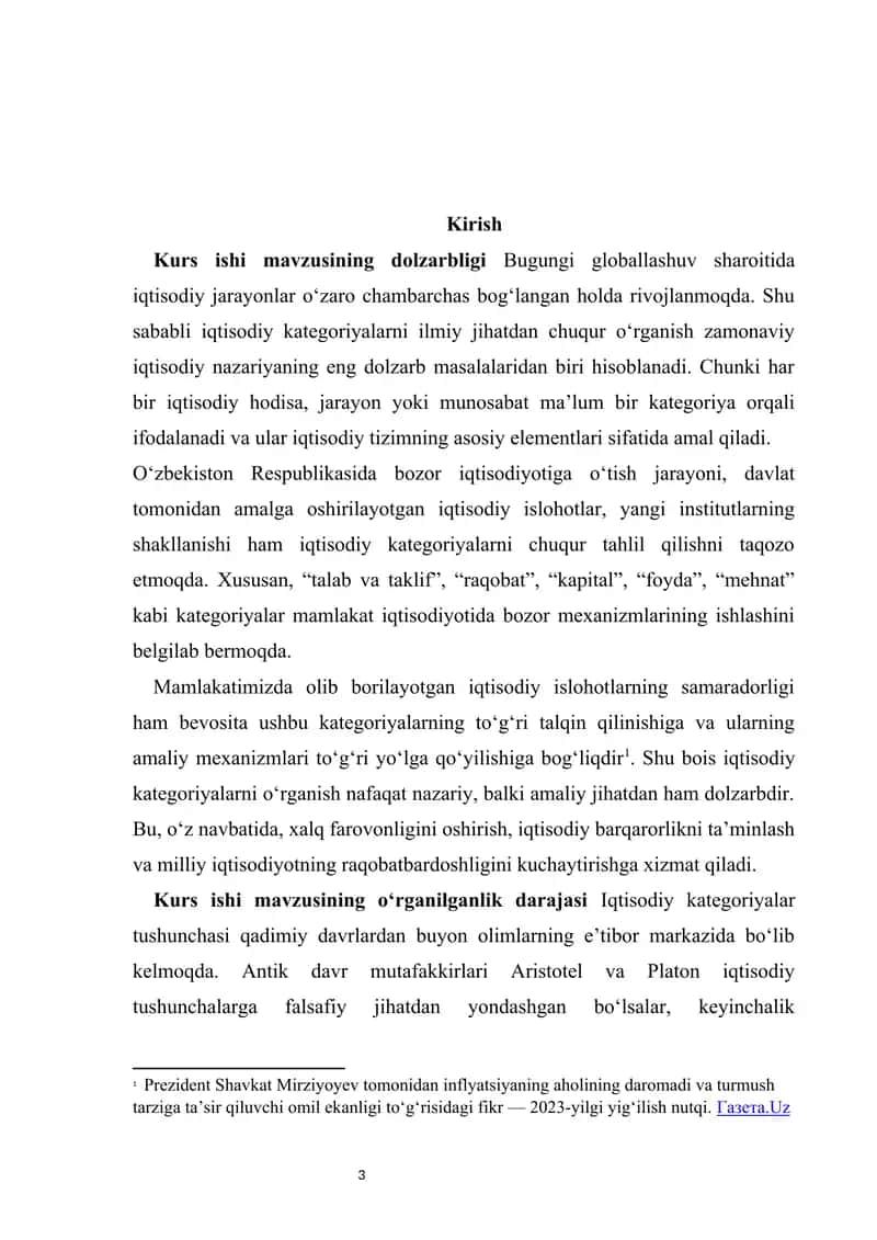 Iqtisodiy kategoriyalar va ularning amal qilish mexanizmi kurs ishi 3