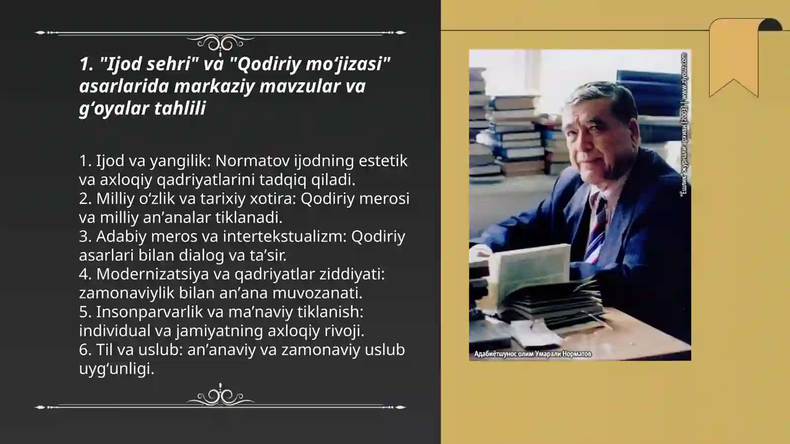 Umarali Normatovning "Ijod sehri","Qodiriy moʻjizasi"kitoblari tahlili 3