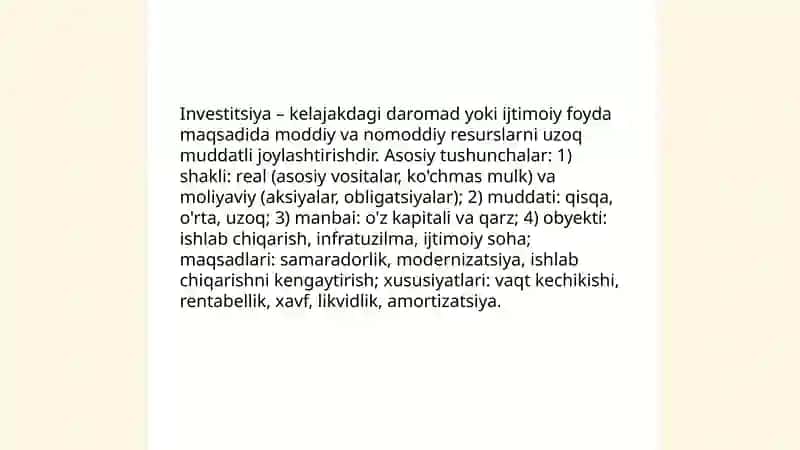 Investitsiyalarning iqtisodiy mazmuni va mohiyati 3