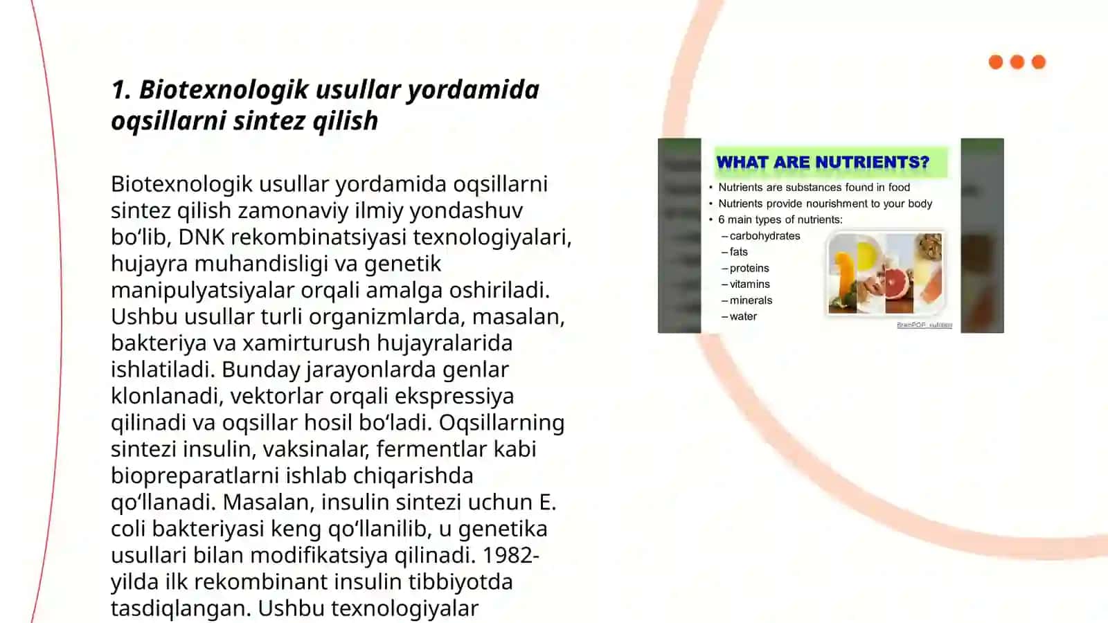 Biotexnologik usullar yordamida oziqa mahsulotlari uchun ishlatiladigan oqsillarni olish 3