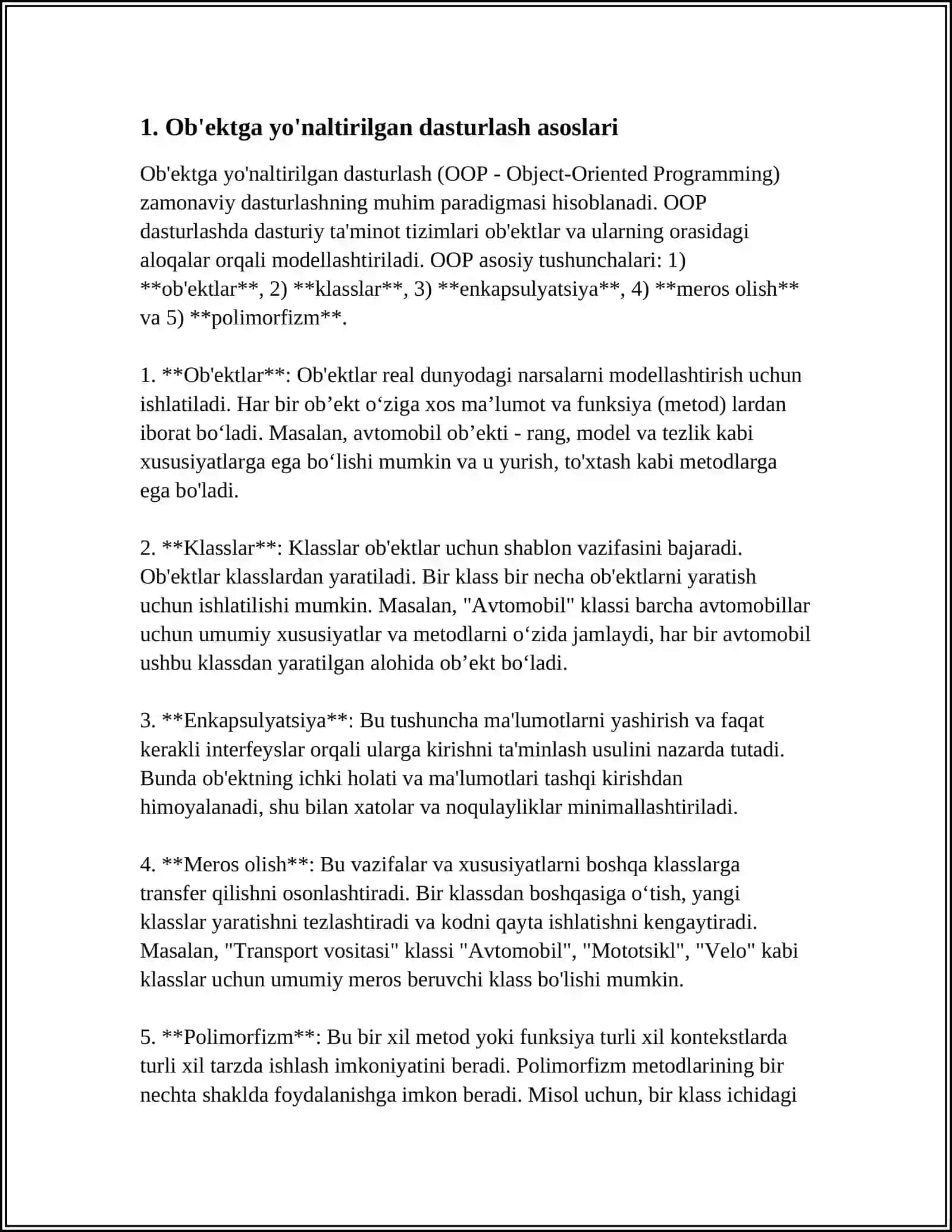 Ob'ektga yo'naltirilgan dasturlash asoslari 3