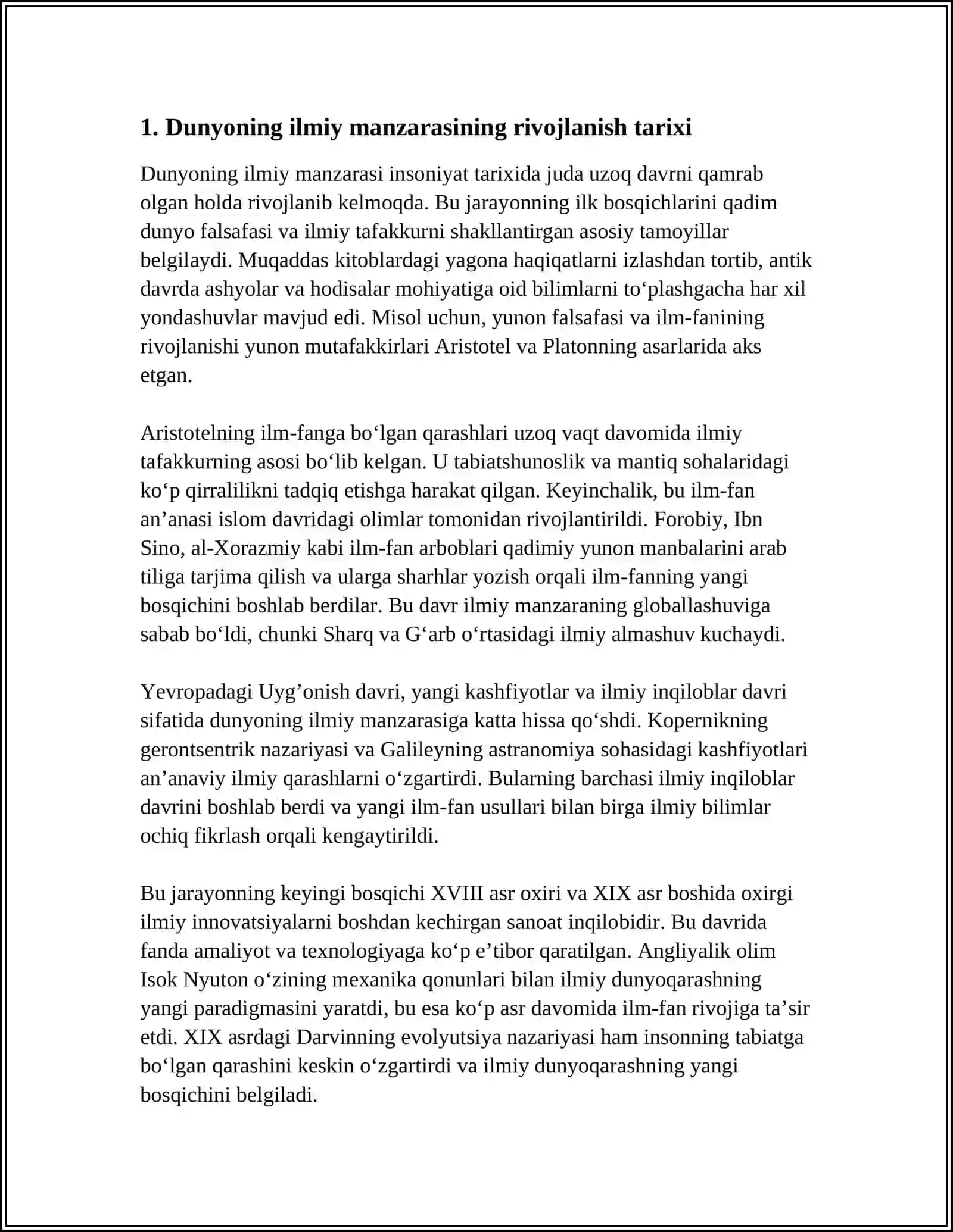 DUNYONING ILMIY MANZARASI VA UNING EVOLYUTSIYASI REFERAT 3