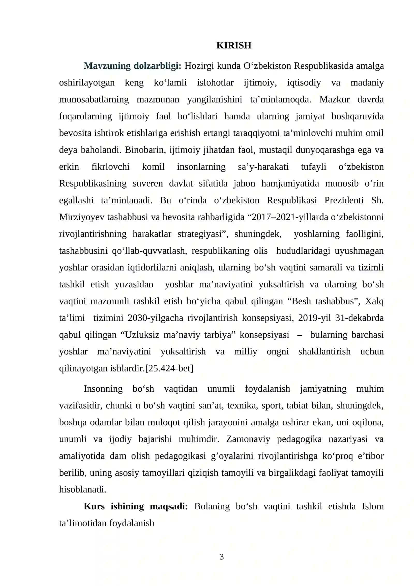 BOLANING BO‘SH VAQTINI TASHKIL ETISHDA ISLOM TA’LIMOTIDAN FOYDALANISH 3