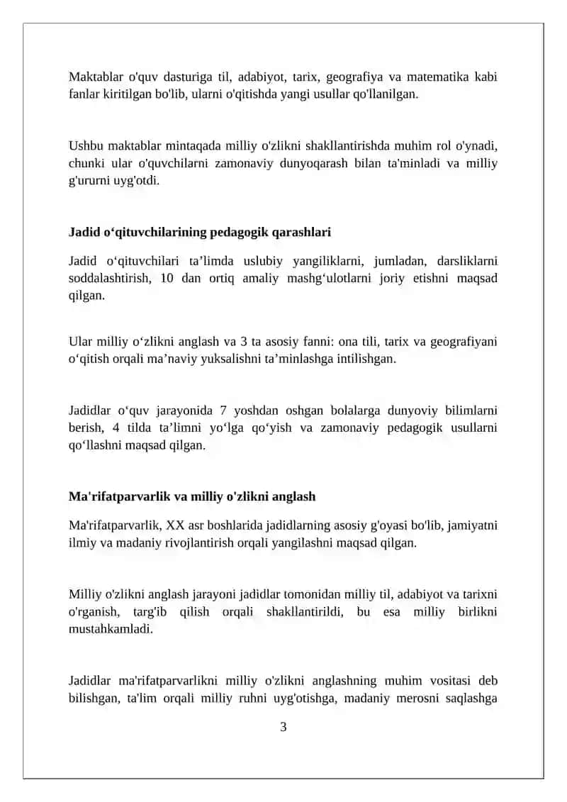 Jadid maʼrifatparvarlarning oʻlka ijtimoiy-maʼnaviy hayotida tutgan oʻrni 3