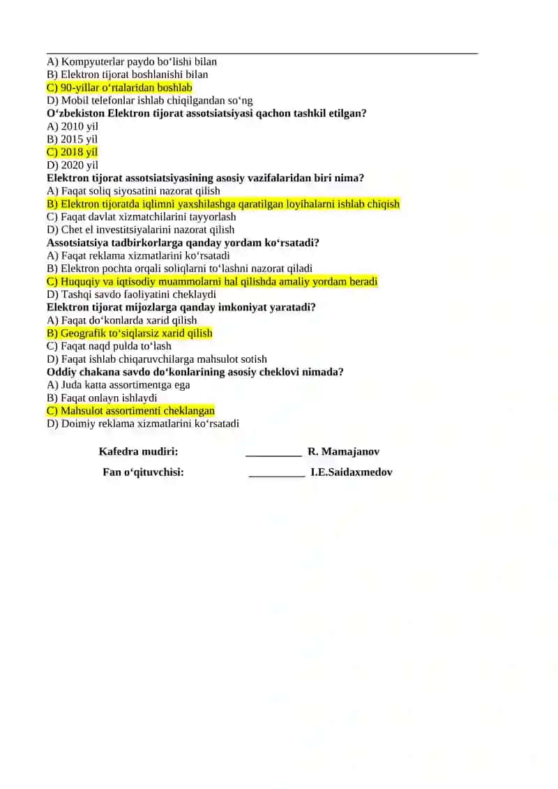 Informatika va raqamli texnologiya fanidan Yakuniy test savollari. 3