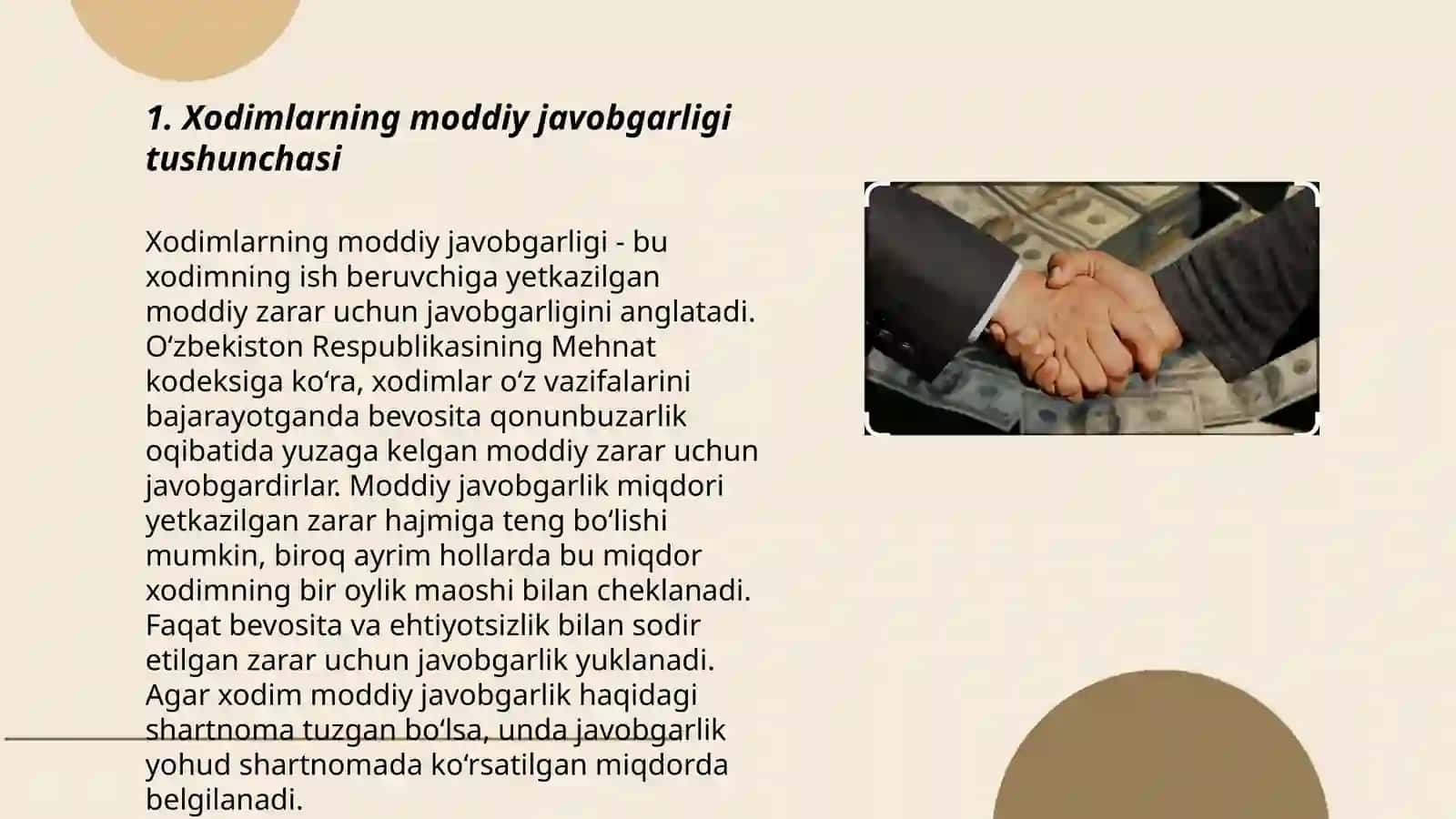 Xodim va ish beruvchi moddiy javobgarligining asosiy tamoyillari va ularning mazmuni 3