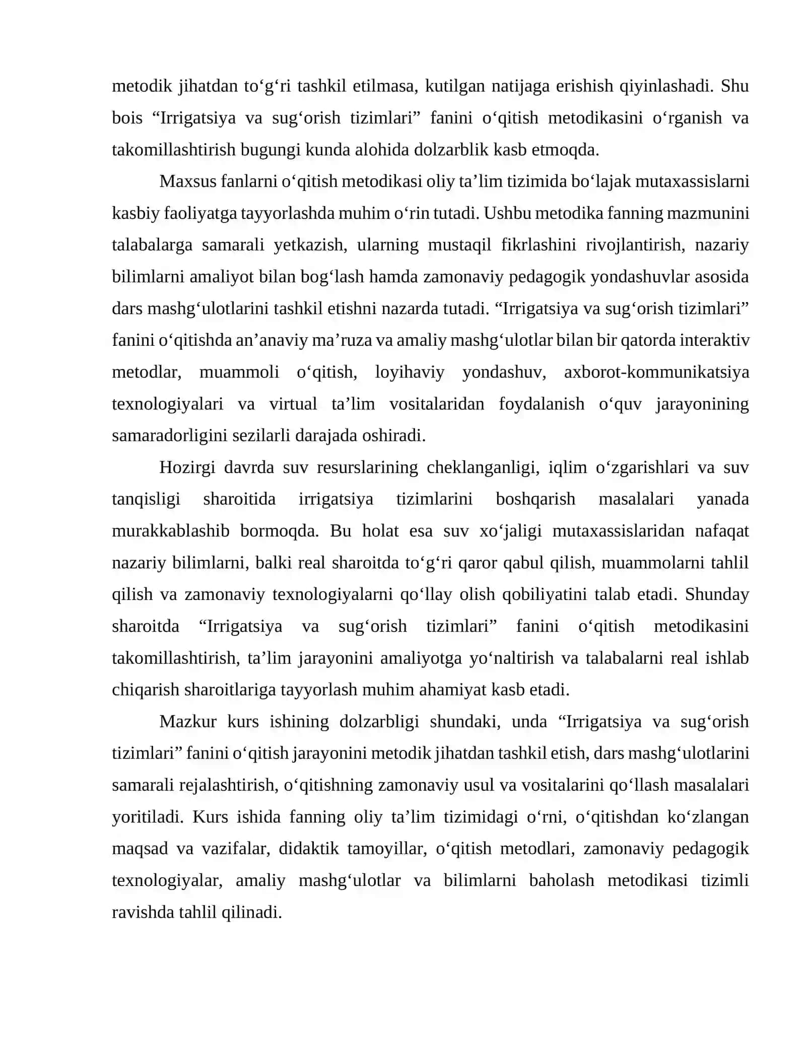 “IRRIGATSIYA VA SUG‘ORISH TIZIMLARI” FANINI O‘QITISHDA ZAMONAVIY METODIK YONDASHUVLAR 3