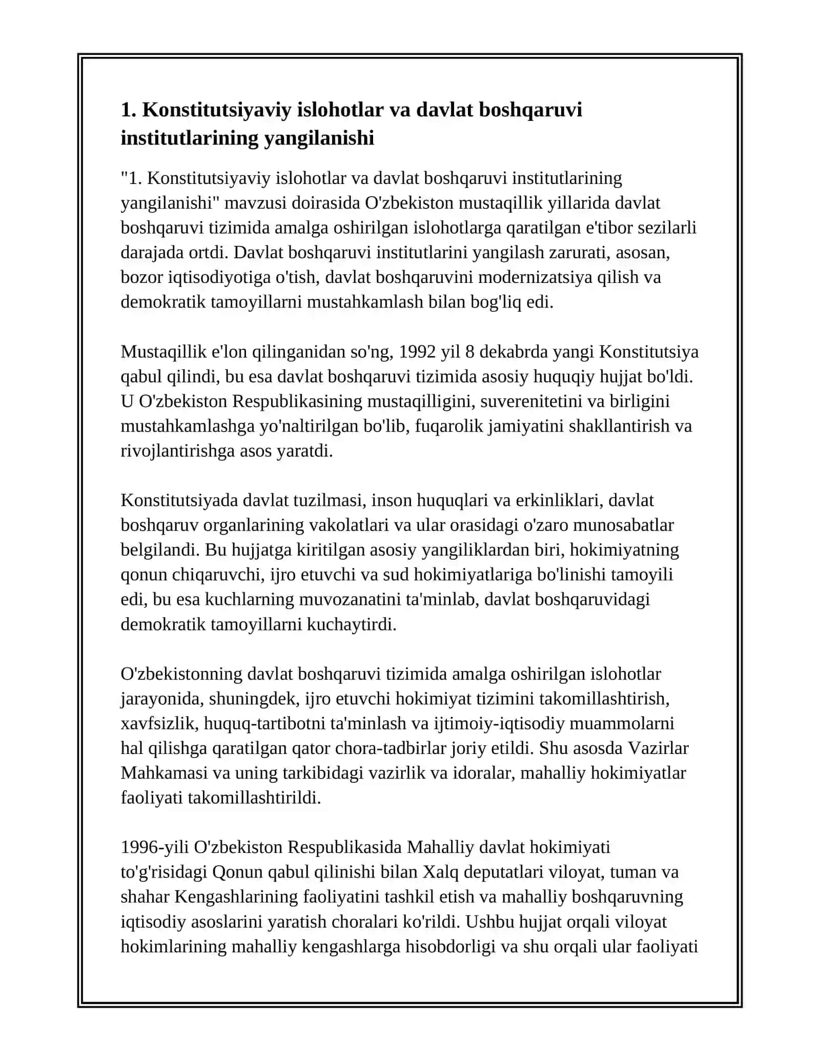 MUSTAQILLIK YILLARIDA DAVLAT BOSHQARUVI TIZIMIDA AMALGA OSHIRILGAN ISLOHOTLAR 3
