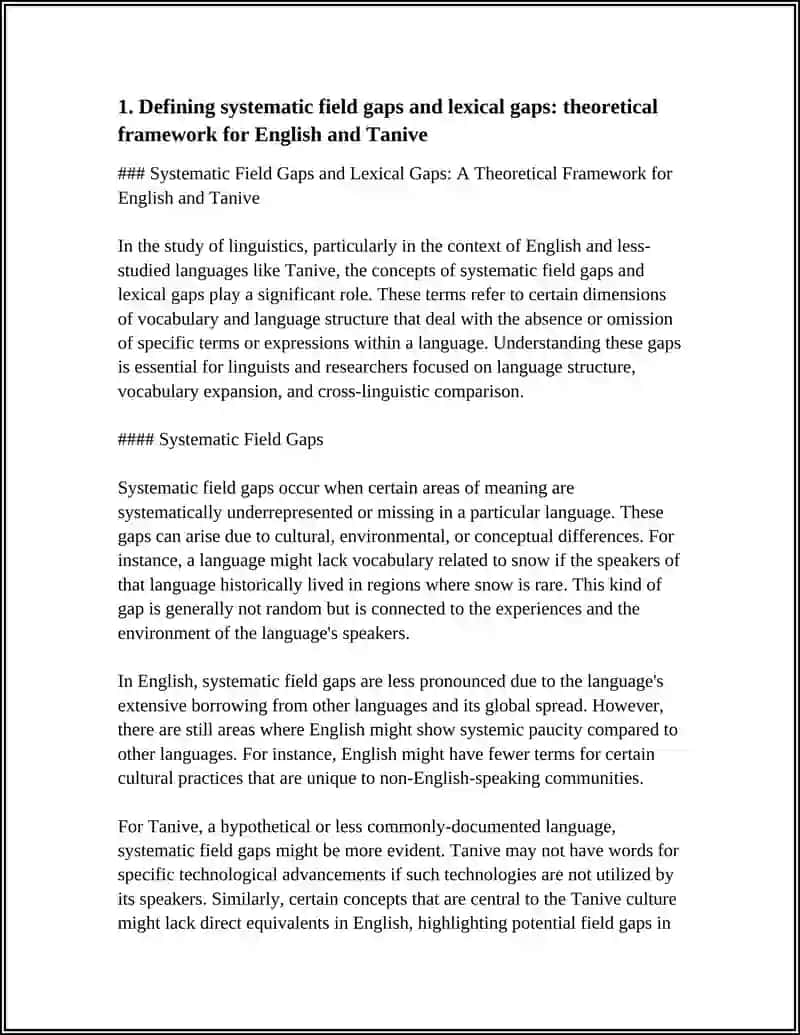 Systematic Field Gaps and Lexical Gaps: A Theoretical Framework for English and Tanive 3