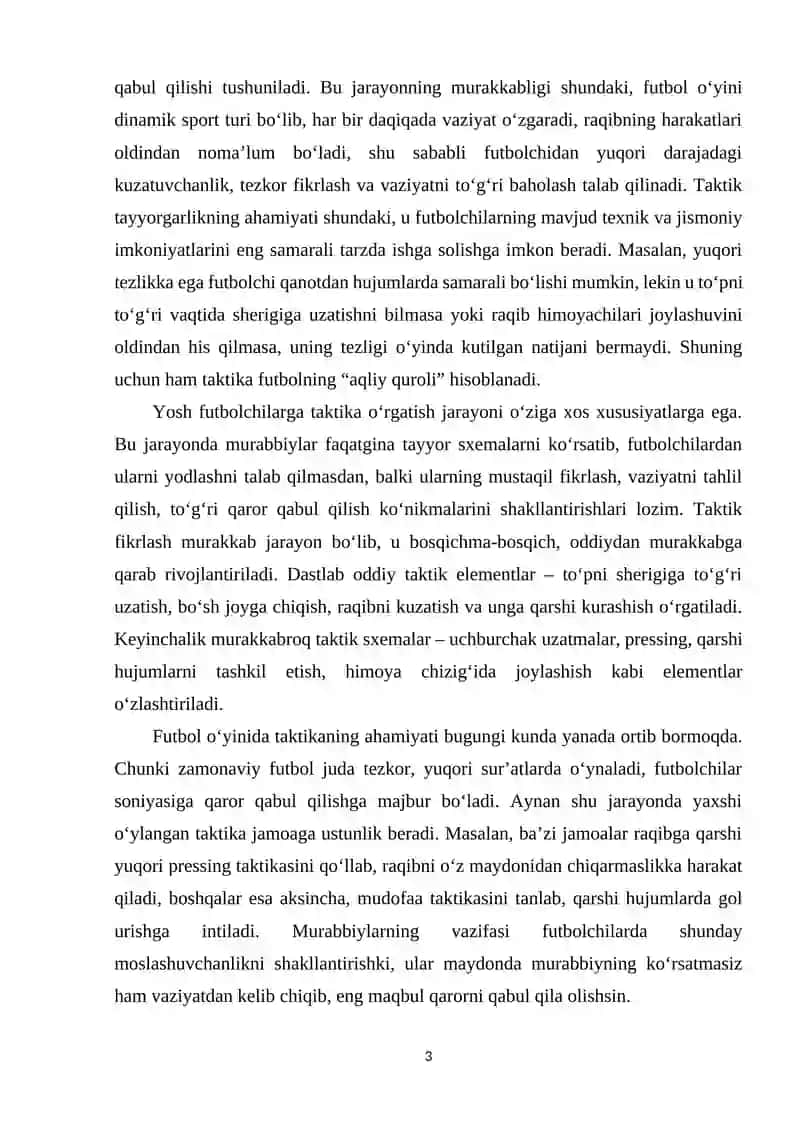 Futbol oʻyin texnikasi va taktikasini tasnifi 3