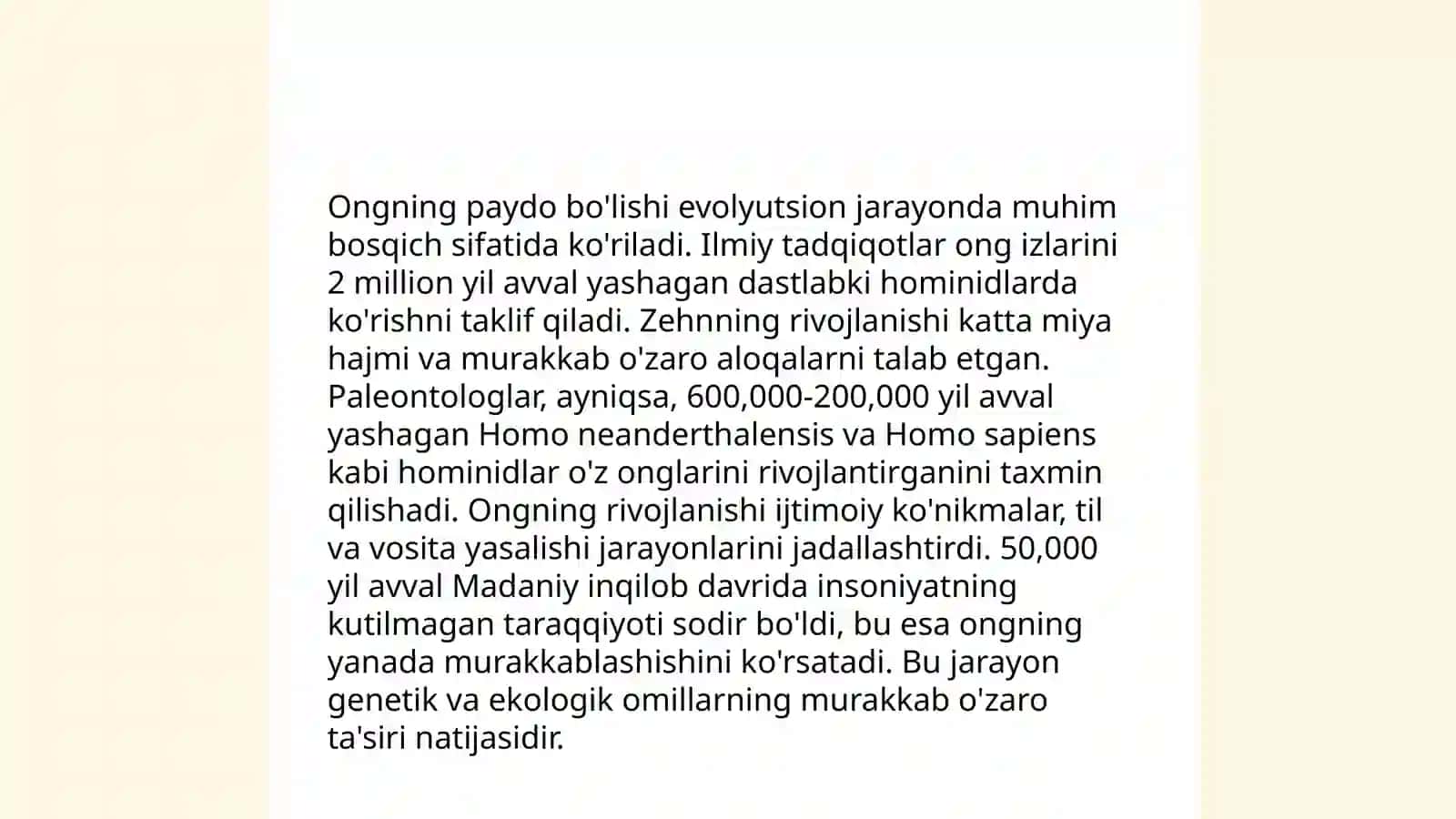 Ongning paydo boʻlishi va uning taraqiyoti 3