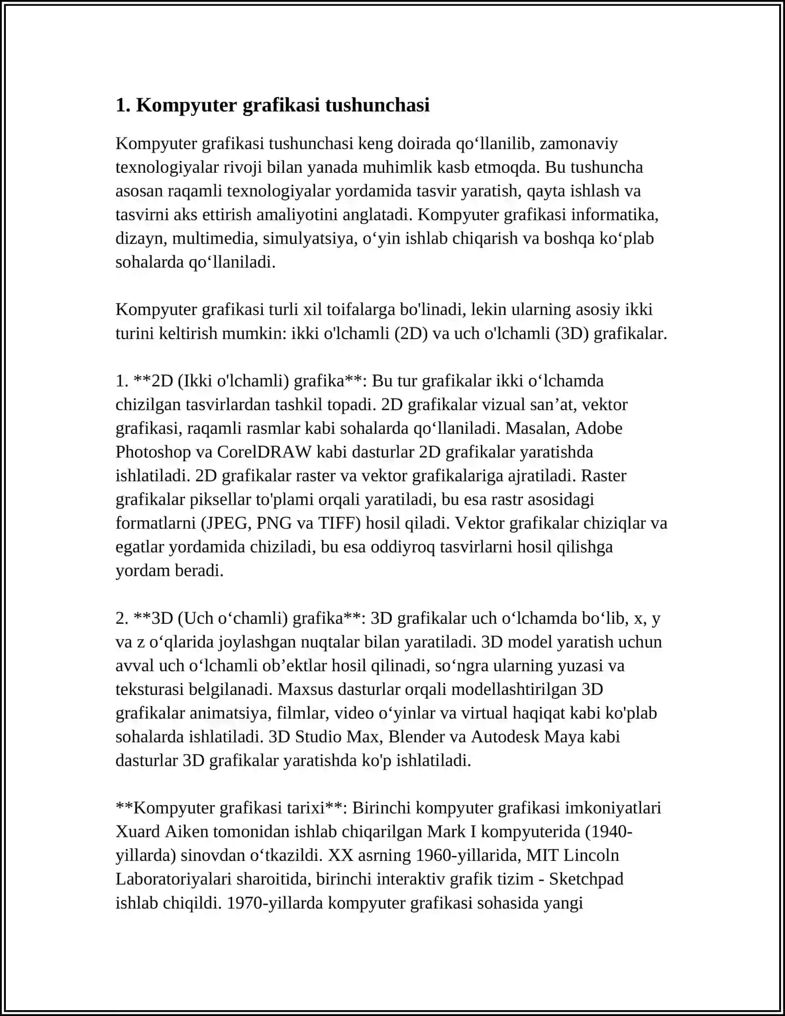 KOMPYUTERNING GRAFIK IMKONIYATLARI VA ULARNING TURLARI 3