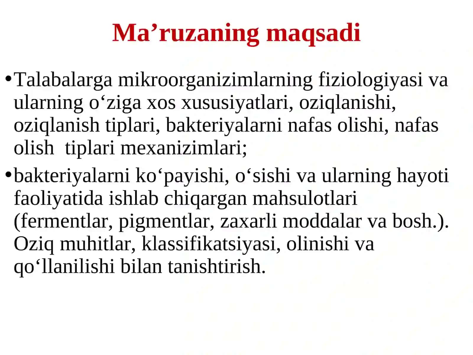 Bakteriyalar fiziologiyasi. Oziqlanish tipi va mexanizmi bo‘yicha tasnifi. Oziq muhitlar tasnifi 3