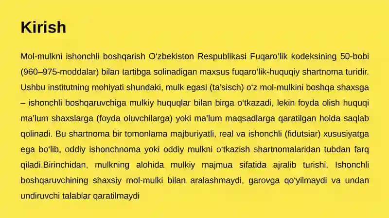 Mol-mulkni ishonchli boshqarishni fuqaro’lik-huquqiy tartibga solishning o‘ziga xos xususiyatlari 3