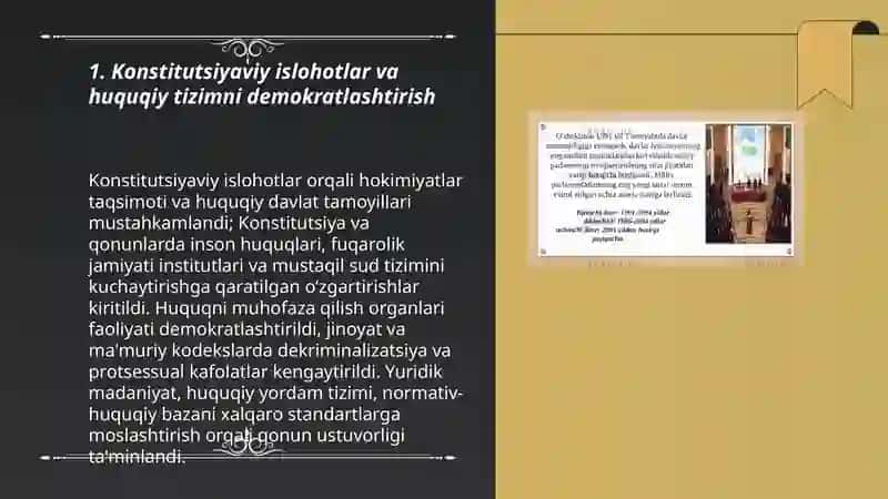 Oʻzbekistonda demokratik davlat fuqarolik jamiyati asoslarining shakllanishi amalga oshirilgan siyosiy islohotlar 3