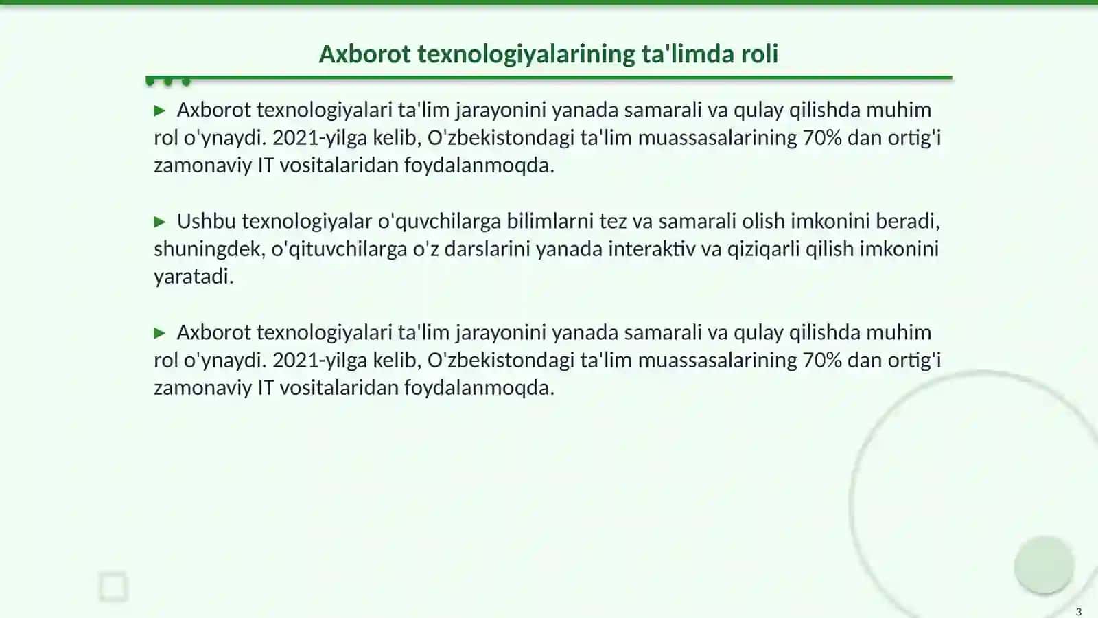 Axborot texnologiyalarining ta'lim tizimidagi o'rni 3