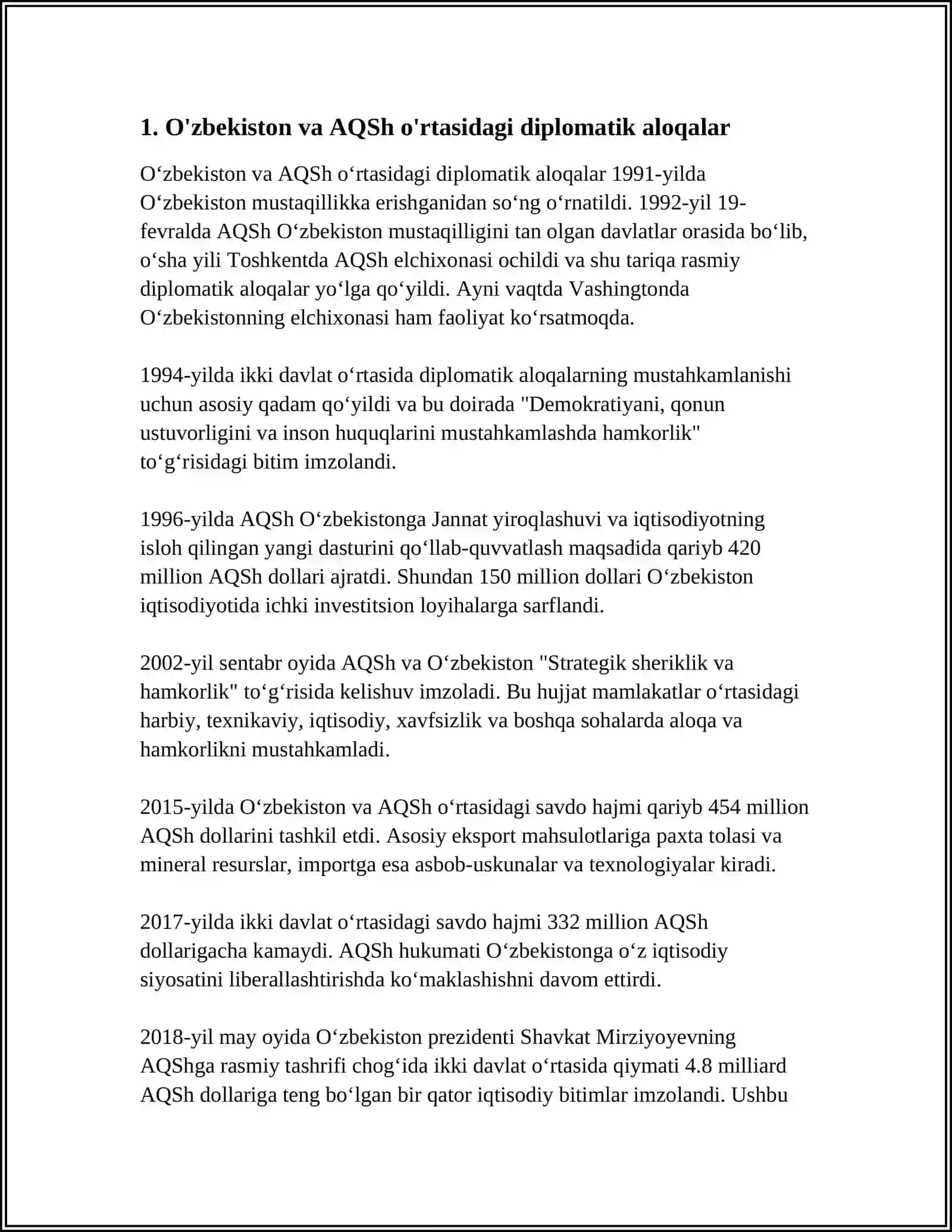 O'ZBEKISTON RESPUBLIKASINING G'ARB MAMGLAKATLARI BILAN HAMKORLIK ALOQALARI 3