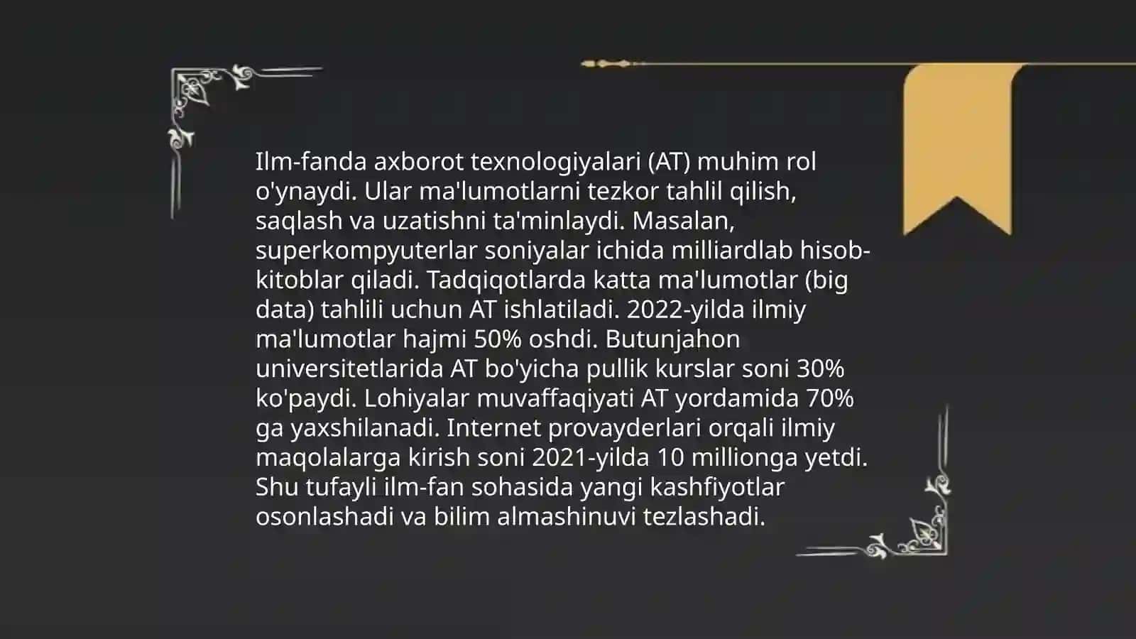 Ilm-fan va tibbiyotning rivojlanishinida infarmatika va axborot texnologiyalarining ahamiyati. Tibbiyotda ishchi o'rinlarini avtomatlashtirish 3