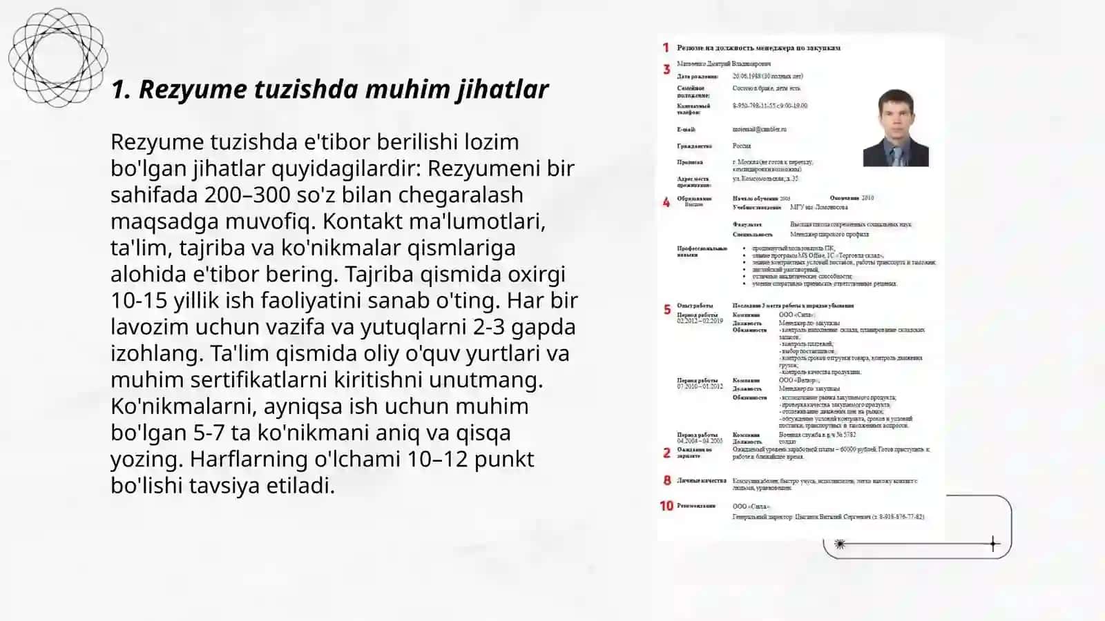 Rezyume tayyorlash, moslashuvchan fikrlash va ijodkorlik 3