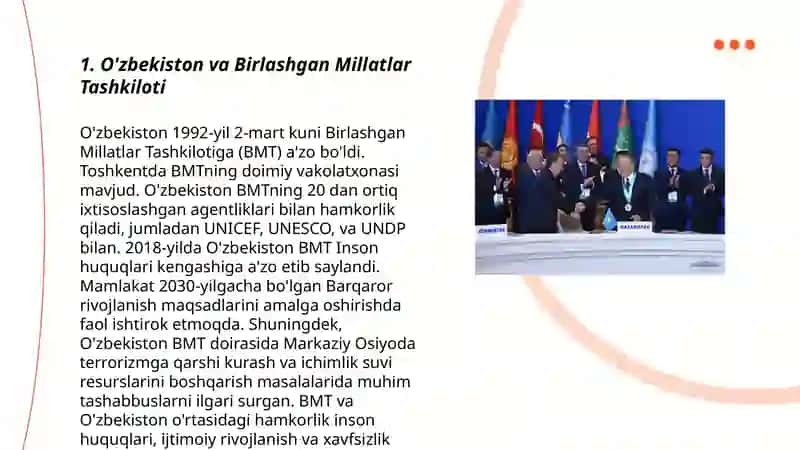 O'zbekistoning xalqaro tashkilotlar bilan hamkorlik aloqalari 3