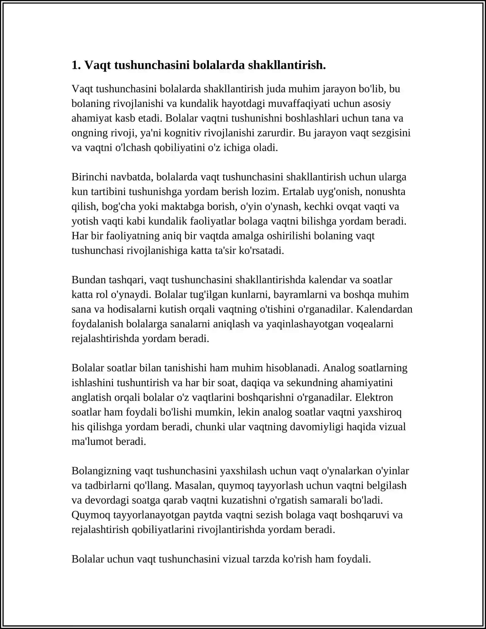 BOLALARDA VAQT HAQIDAGI TASAVVURLARNI SHAKLLANTIRISH 3