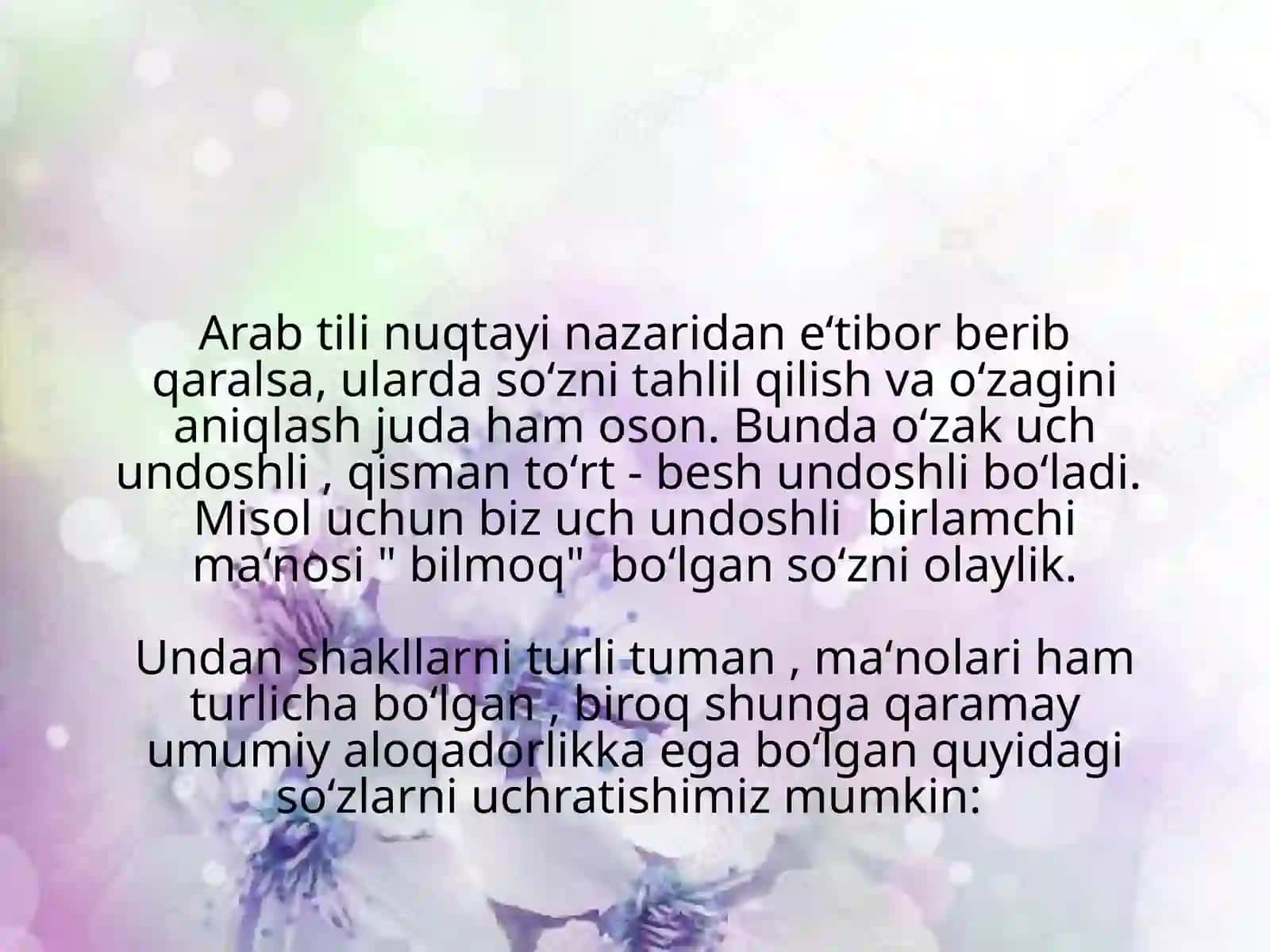 So‘z o‘zagi va o‘zakning turlari. Noo‘zak harflar.So‘z vaznlari 3