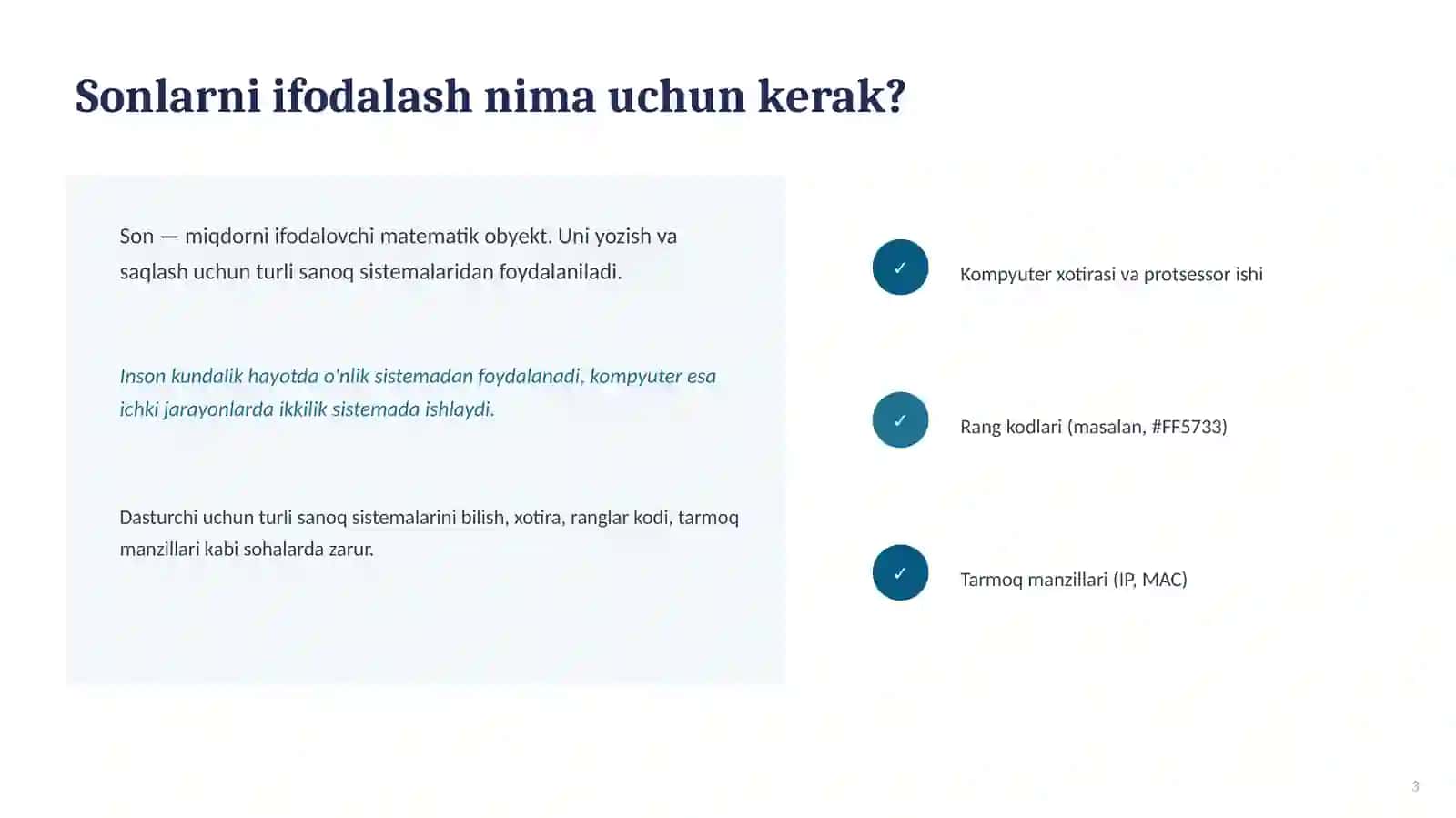 Sonlar va ularni ifodalash usullari 3