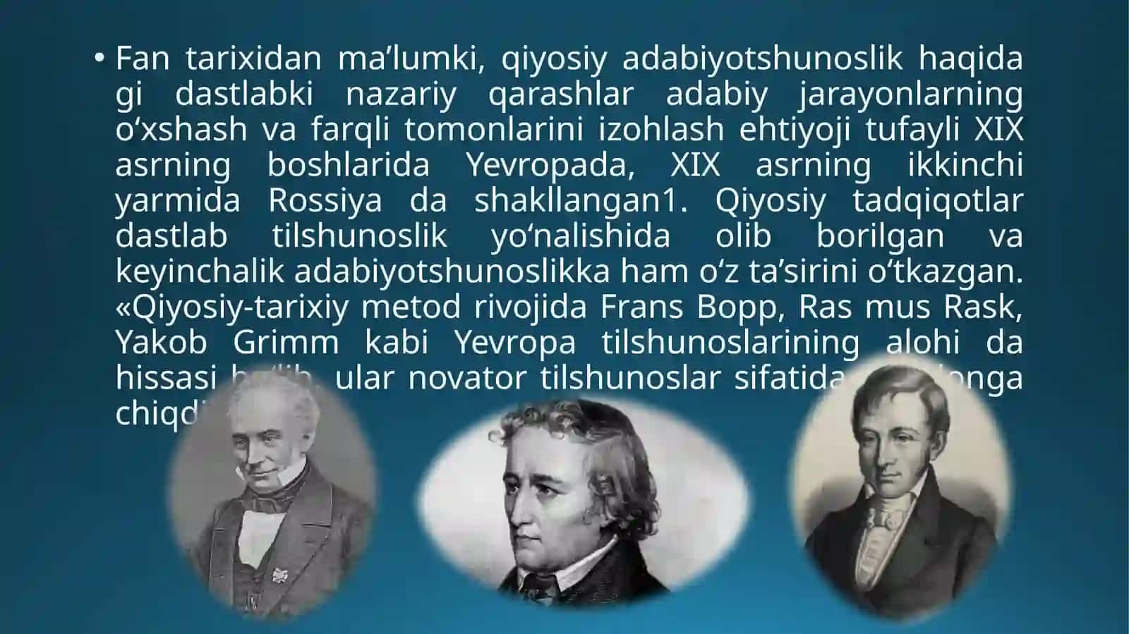 Qiyosiyadabiyotshunoslik sohasi rivojigahissaqo'shgan olimlar faoliyati 3