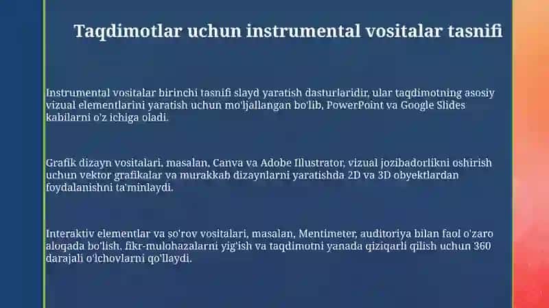 Taqdimotlarni ishlab chiqishning instrumental vositalari 3