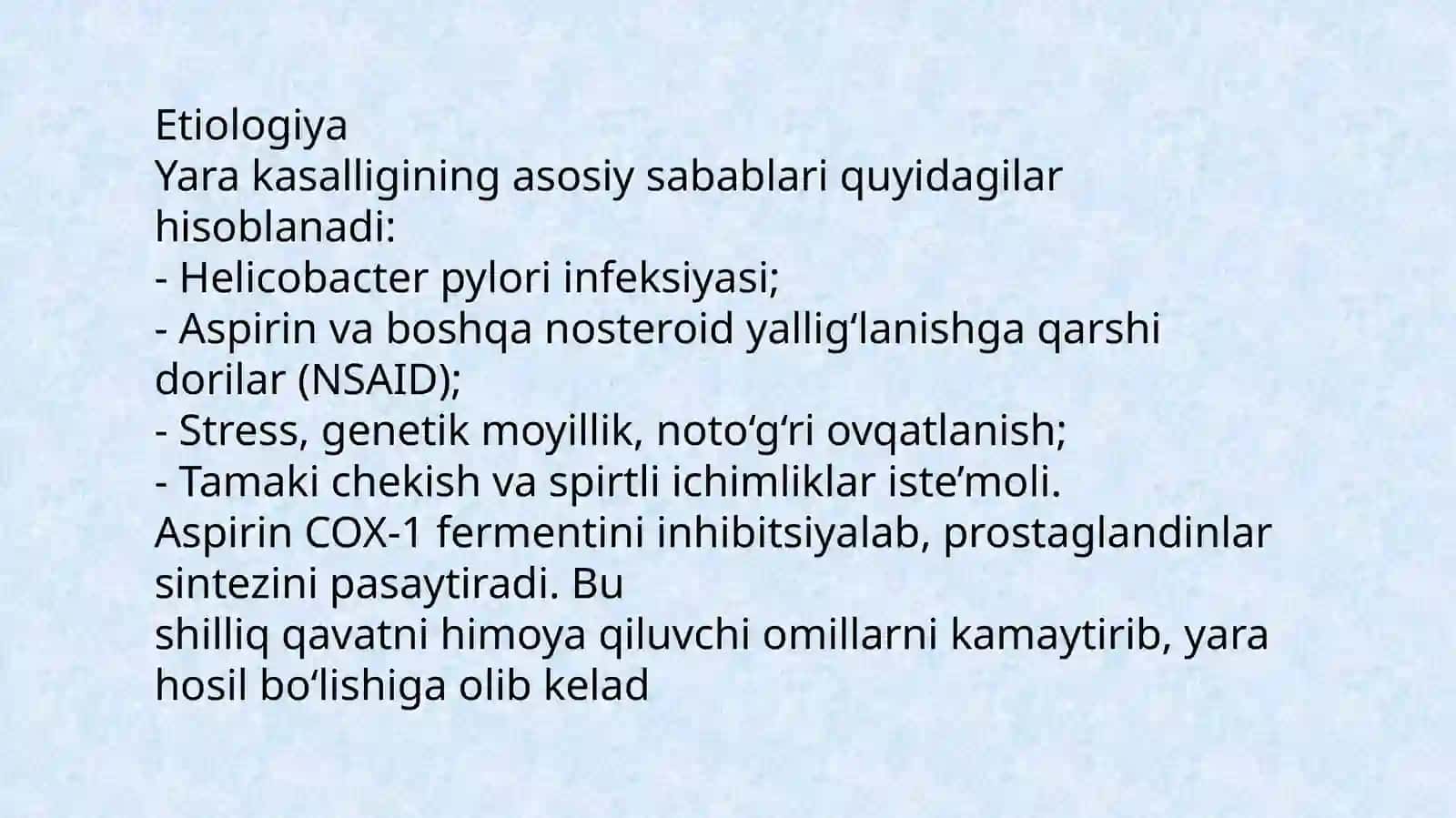Me'da yara kasalligi etiologiyasi, patogenezi, klinikasi asoratlari, davolash usullari 3