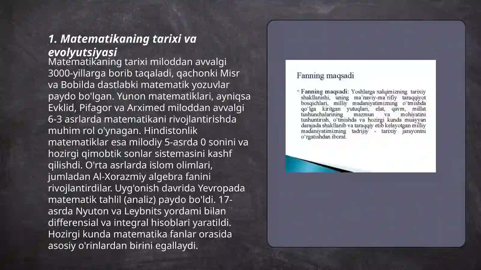 Matematikaning fan va o'quv predmeti sifatidagi taraqqiyot bosqichlari 3