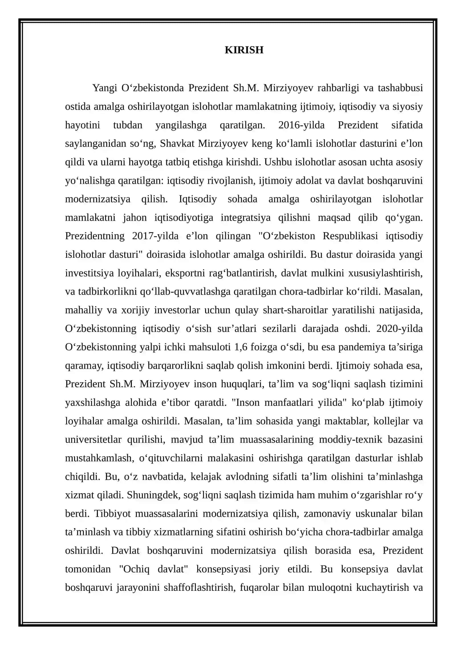YANGI O‘ZBEKISTONDA PREZIDENT SH.M.MIRZIYOYEV RAHBARLIGI VA TASHABBUSI OSTIDA AMALGA OSHIRILAYOTGAN 3