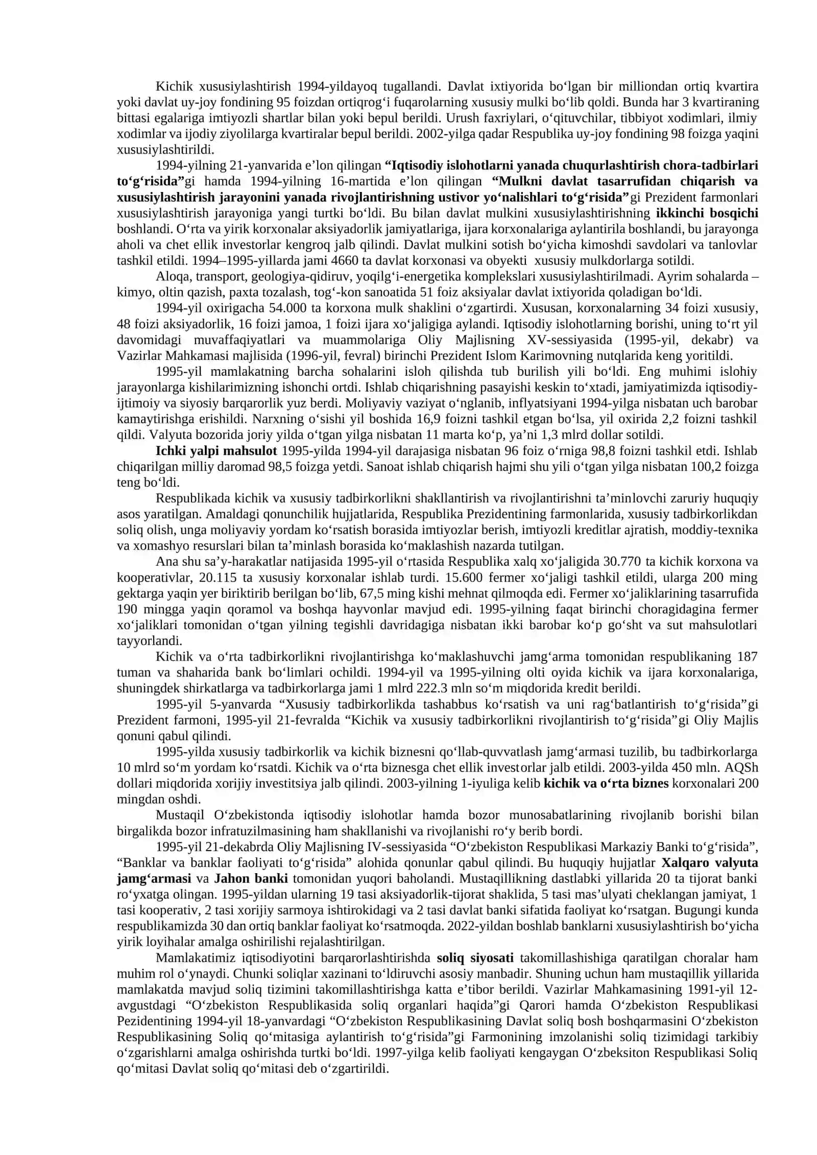 Iqtisodiy islohotlar, xususiy mulkchilikning shakllanishi 3