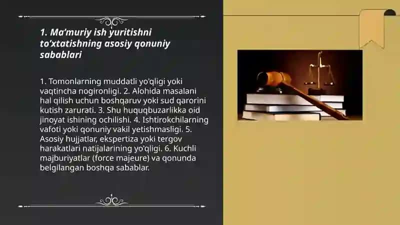 Ma’muriy ish yuritishni to’xtatib turish, tiklash va tugatish asoslari 3