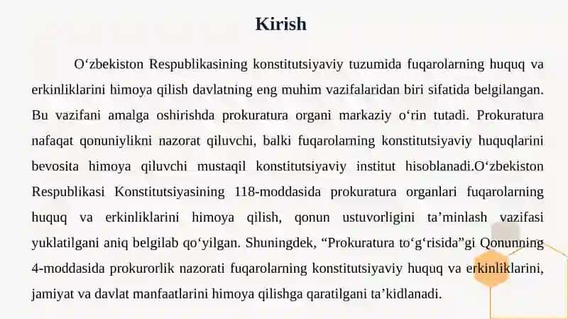 Prokuratura fuqaroning huquq va erkinliklarini ta’minlash organizsifati da 3