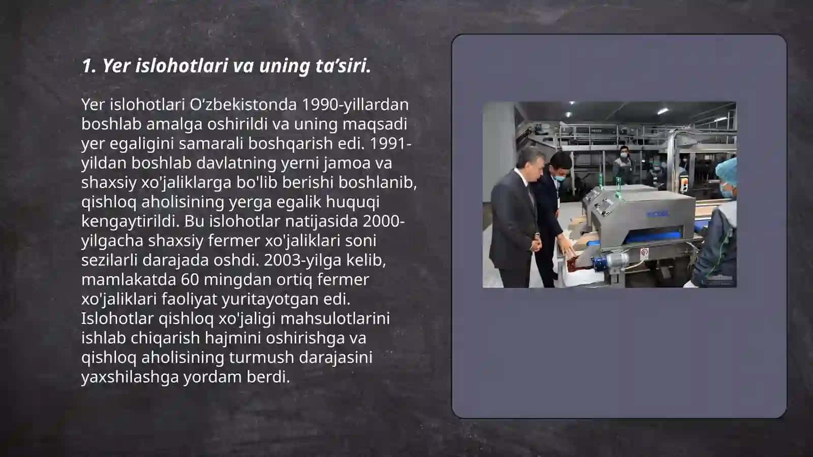 Mustaqillik yillarida qishloq xoʻjaligi va sanoat sohasidagi oʻzgarishlar 3