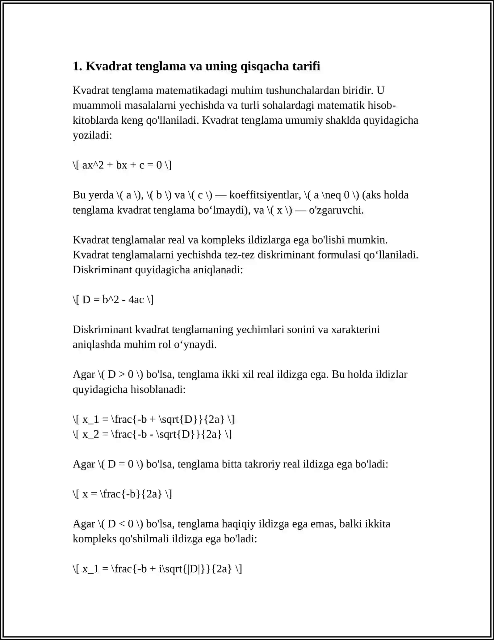 KELTIRILGAN KVADRAT TENGLAMA.VIYET TEOREMASINI O'QITISH METODIKASI 3