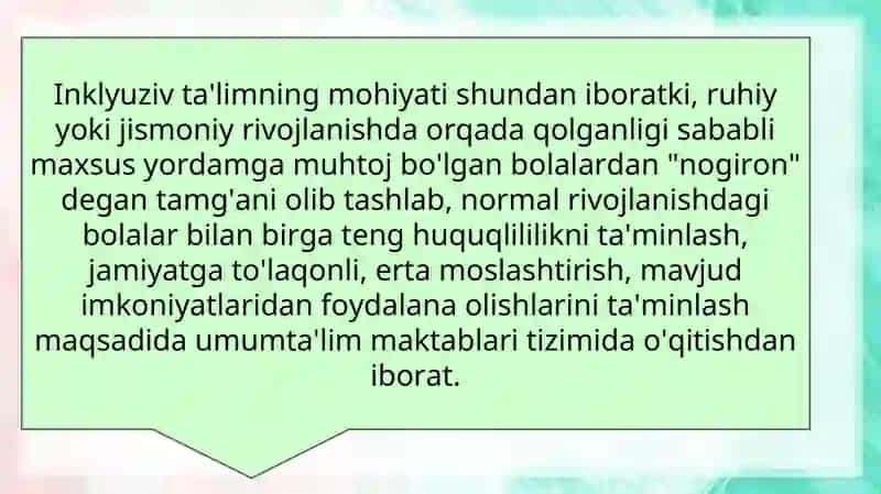 Imkoniyati cheklangan bolalarni inklyuziv taʼlim va tarbiyalash konsepsiyasi 3