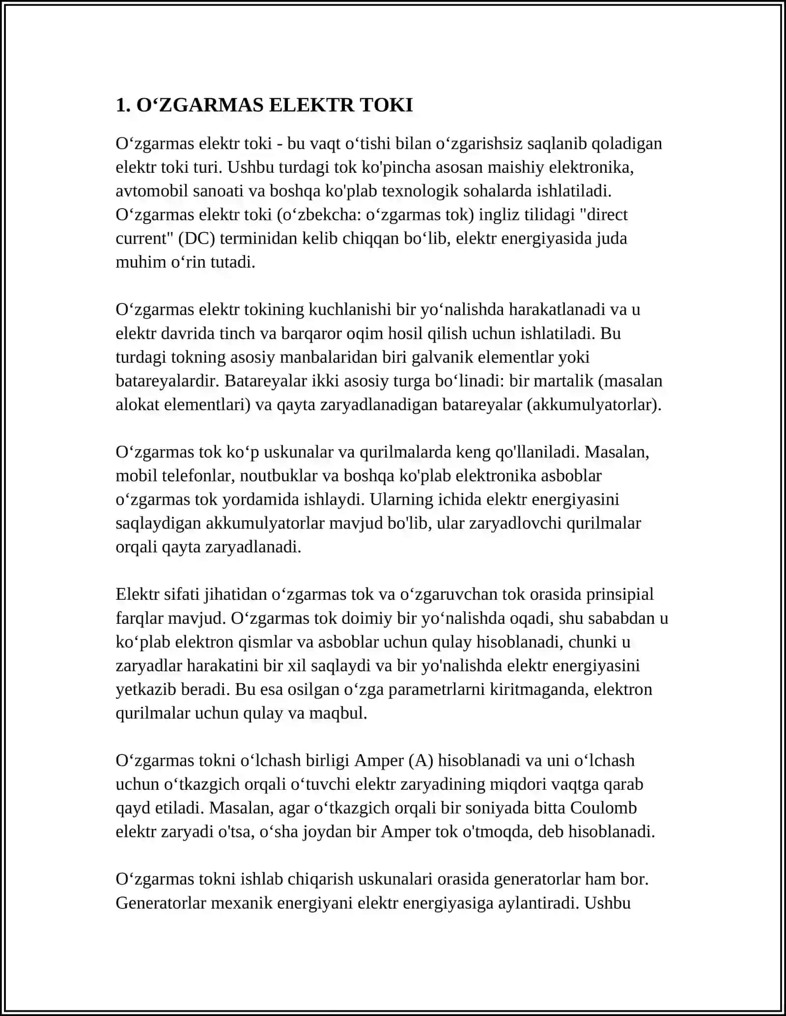 OʻZGARMAS VA UZGARUVCHAN ELEKTR TOKI 3