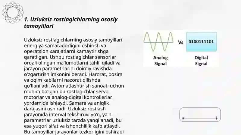 Analog (uzluksiz) va diskret rostlagichlar. PID - rostlagichlarni amalga oshirish 3