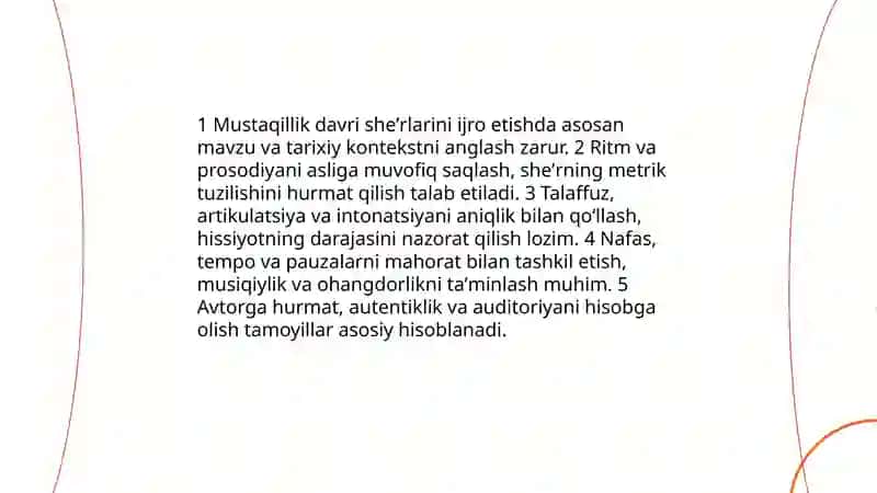 Mustaqillik yillarida oʻzbek sheʼriyati namunalarini ifodali oʻqish 3