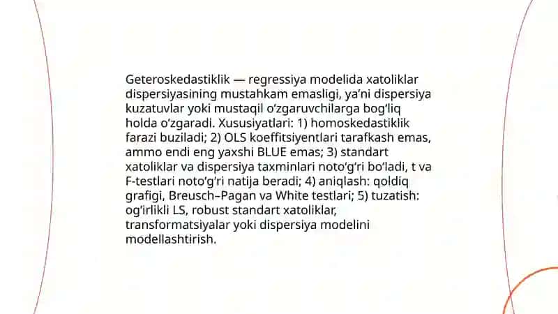 Geteroskedastiklil tushunchasi va unga qarshi kurash usullari 3