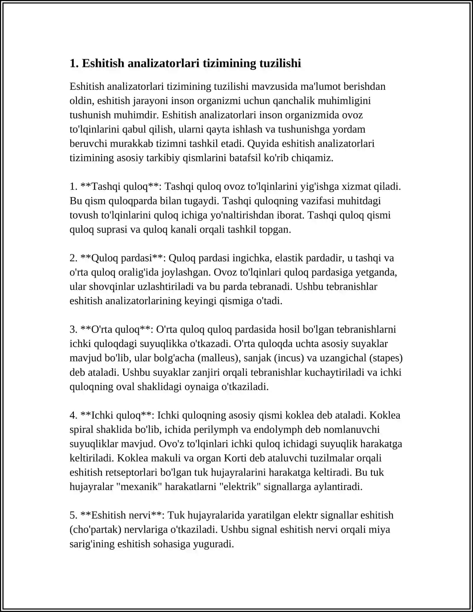 ESHITISH ANALIZATORLARI TIZIMI: NEVRO-FIZIOLOGIK ASOSLARI VA SHAKLLANISHI.TOVUSH VA UNING XUSUSIYATLARI 3