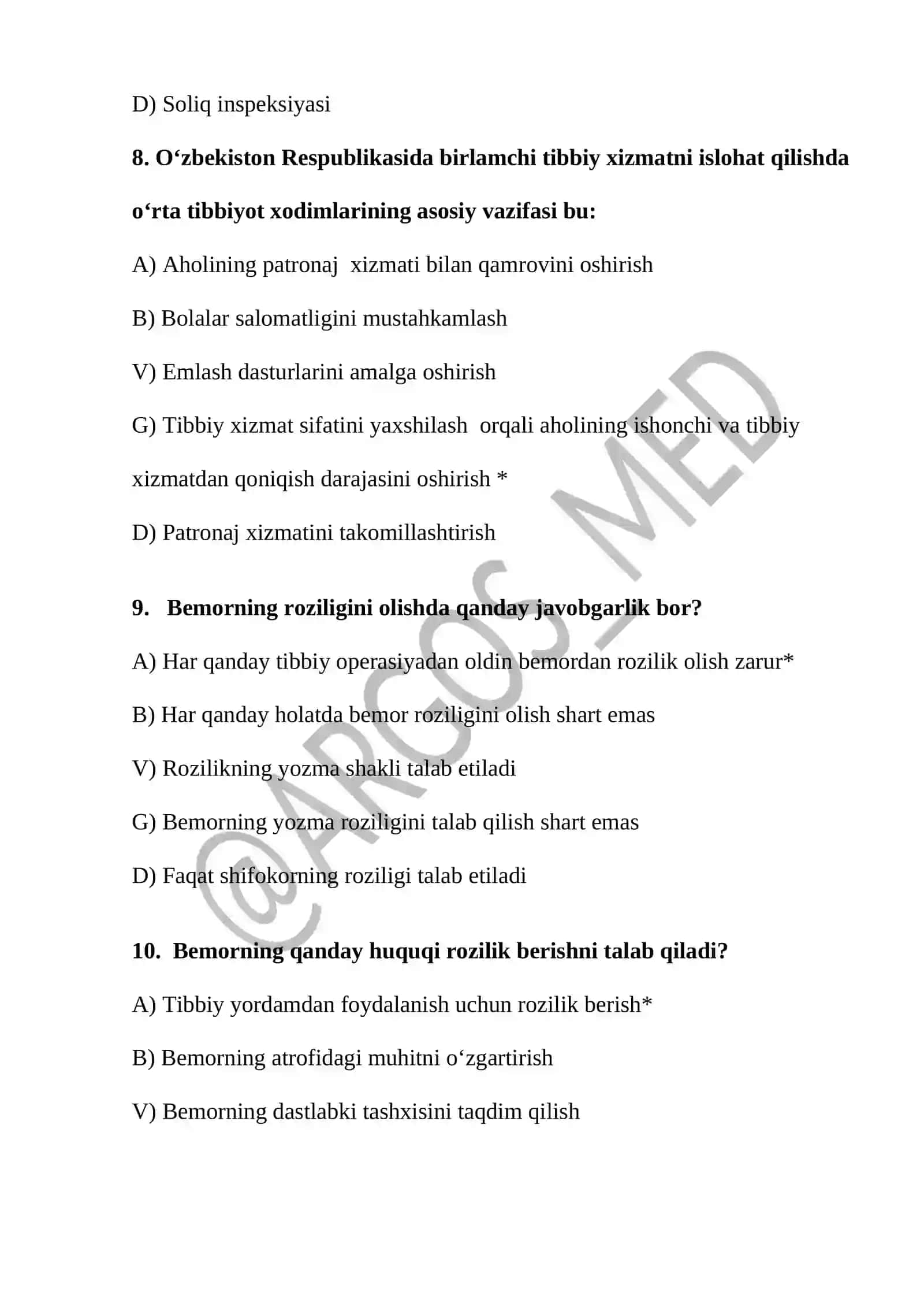Oila salomatligi test argos savol javoblari 3