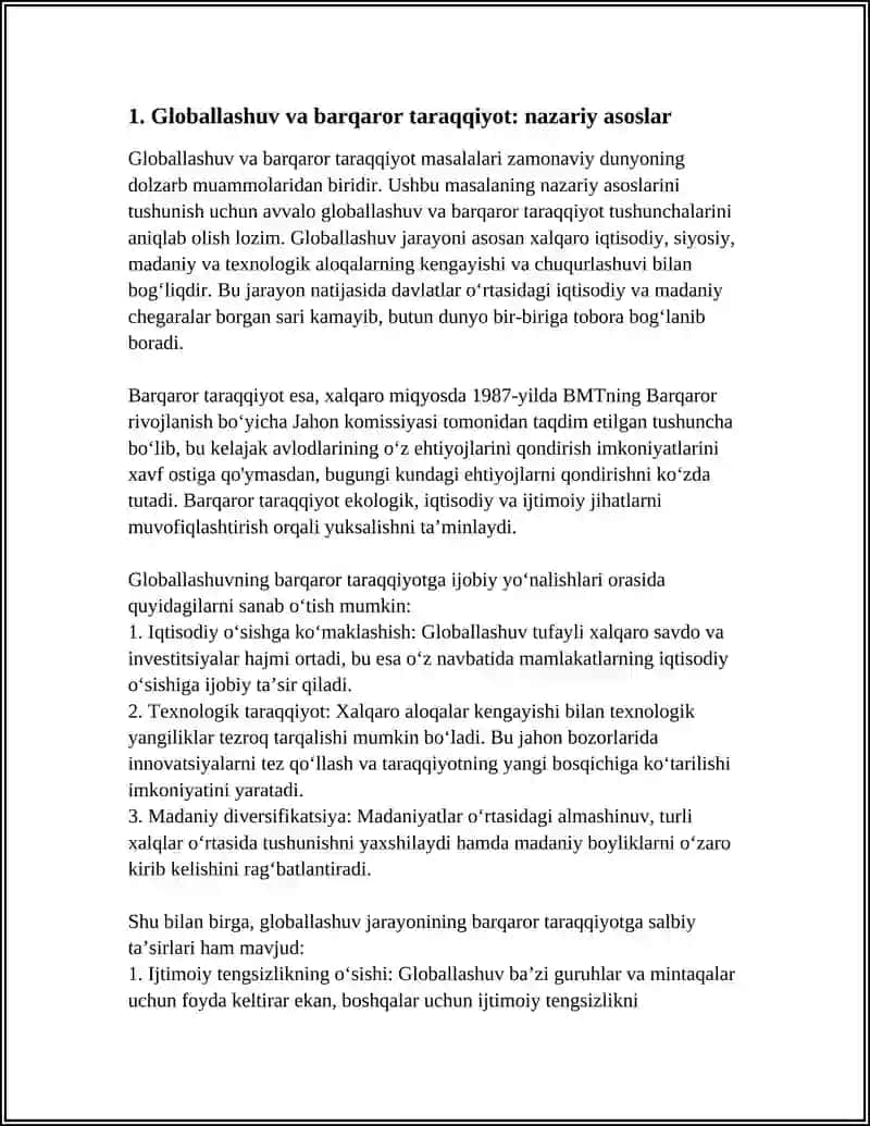 BARQAROR TARAQQIYOTNI TAMINLASHDA GLOBALLASHUVNING IJOBIY VA SALBIY YOʼNALISHLARI 3