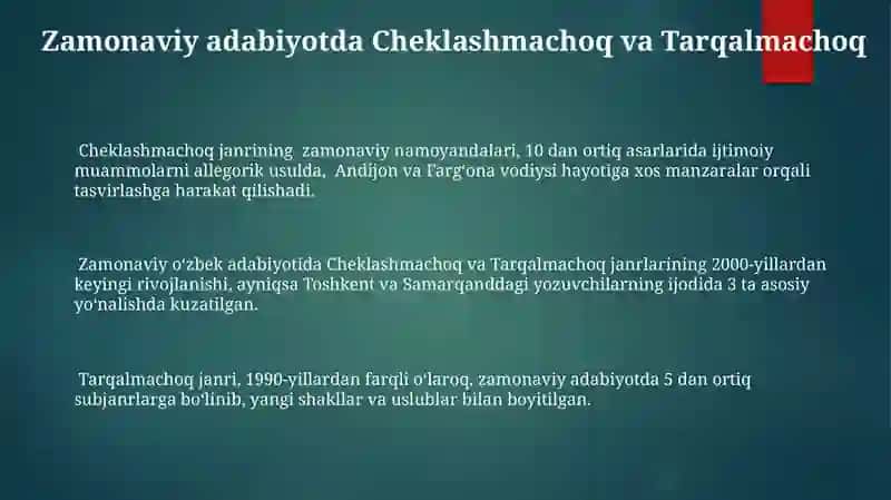 Cheklashmachoq va tarqalmachoq janrlari janri mohiyati 3
