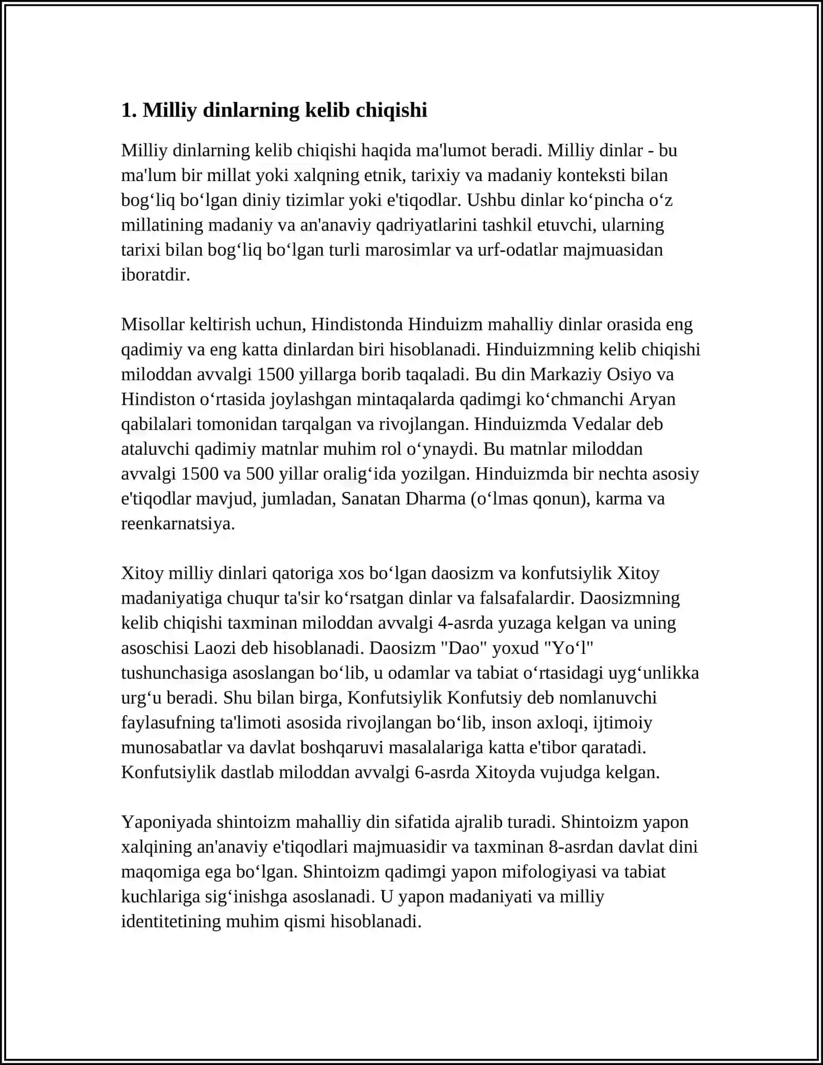 MUSTAQIL ISH Mavzu: MILLIY DINLAR 3